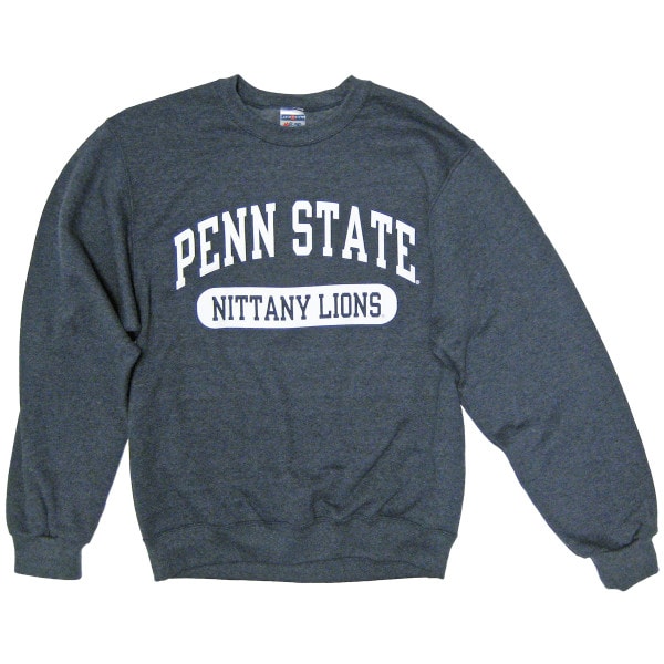 heather blue crew neck sweatshirt with arched Penn State above Nittany Lions
